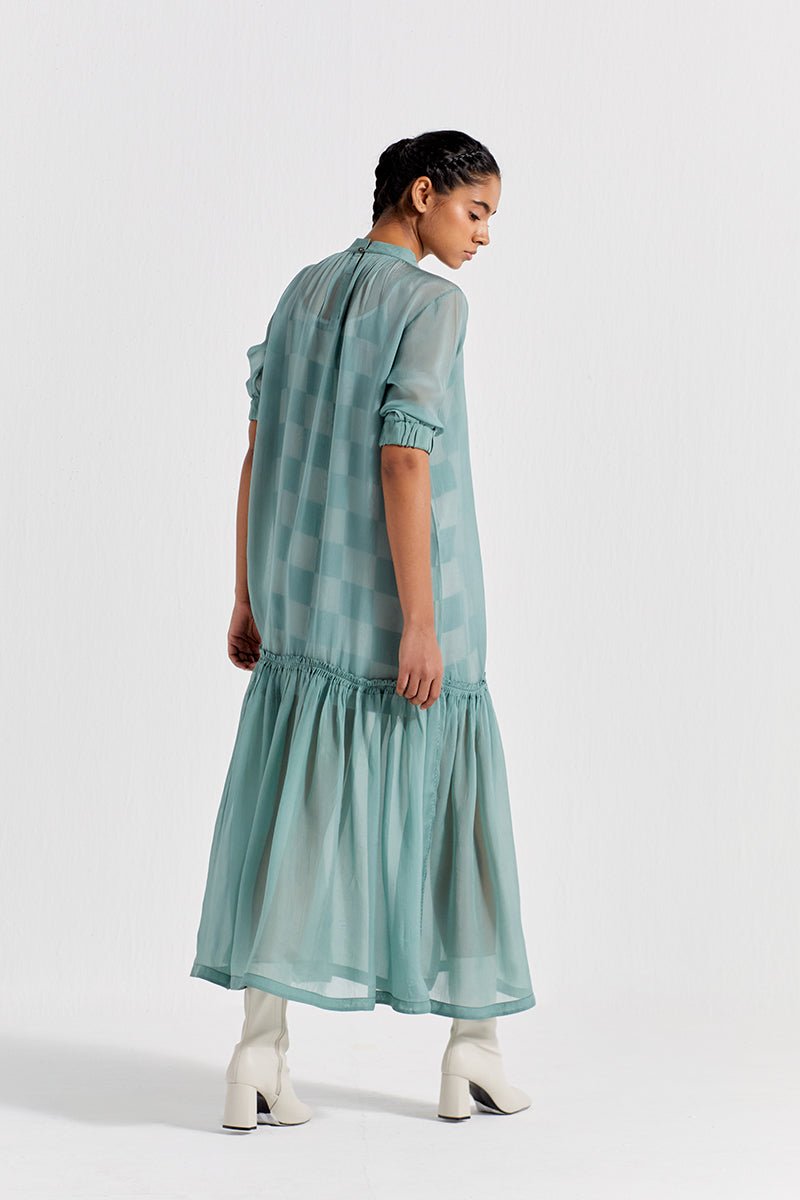 Sheer Bottom Frill Dress - Jade - Three