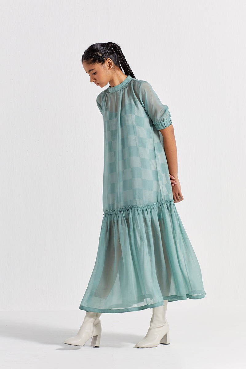 Sheer Bottom Frill Dress - Jade - Three