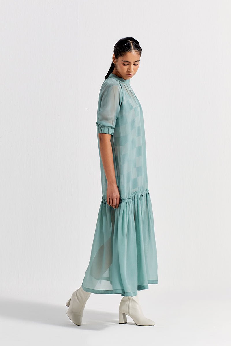 Sheer Bottom Frill Dress - Jade - Three