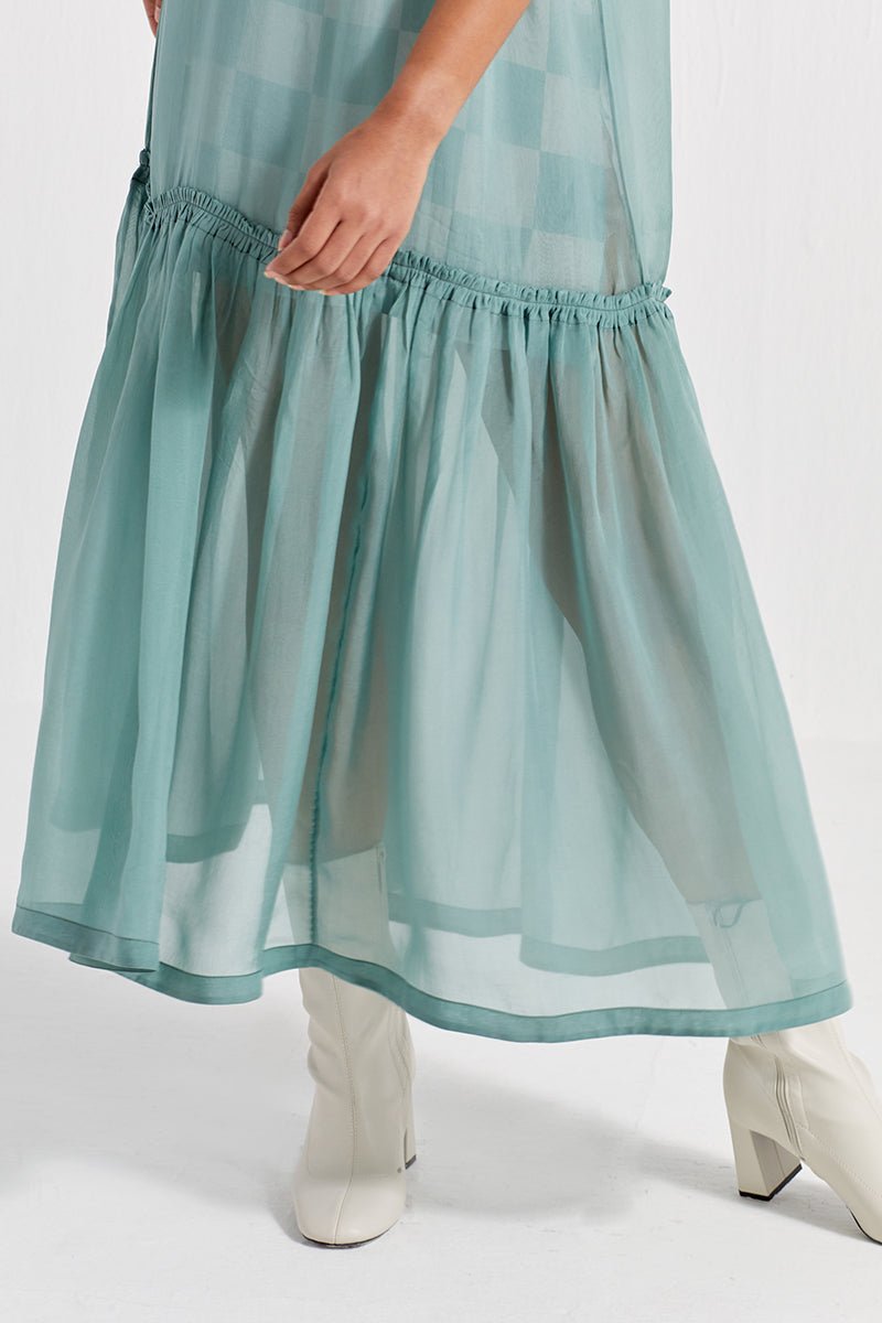 Sheer Bottom Frill Dress - Jade - Three