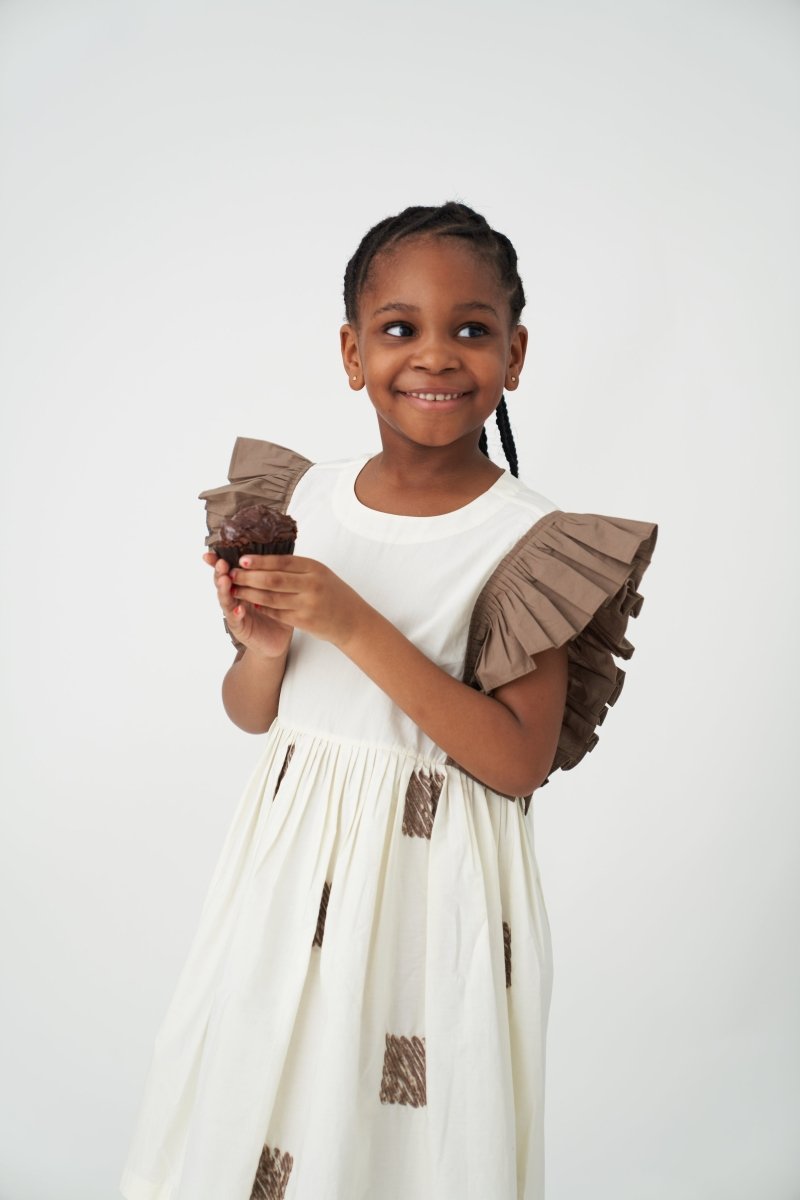 Side Frill Dress - Ivory - Three