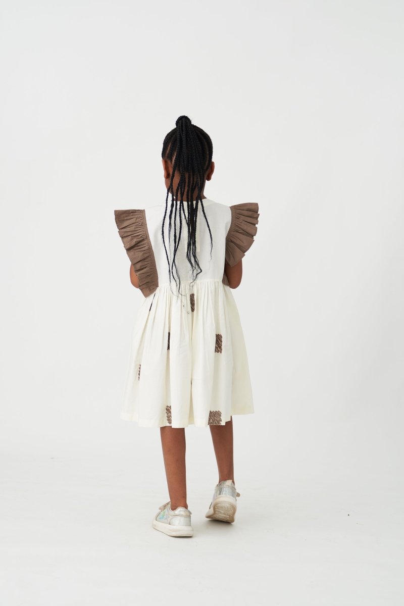 Side Frill Dress - Ivory - Three