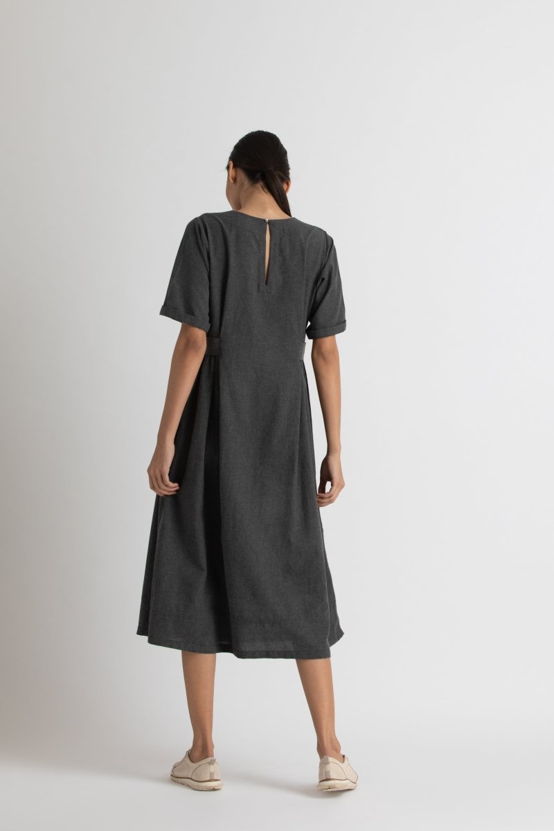 Side gather dress - lead grey melange - Three