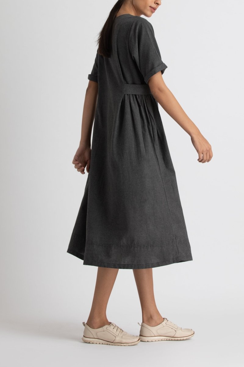 Side gather dress - lead grey melange - Three