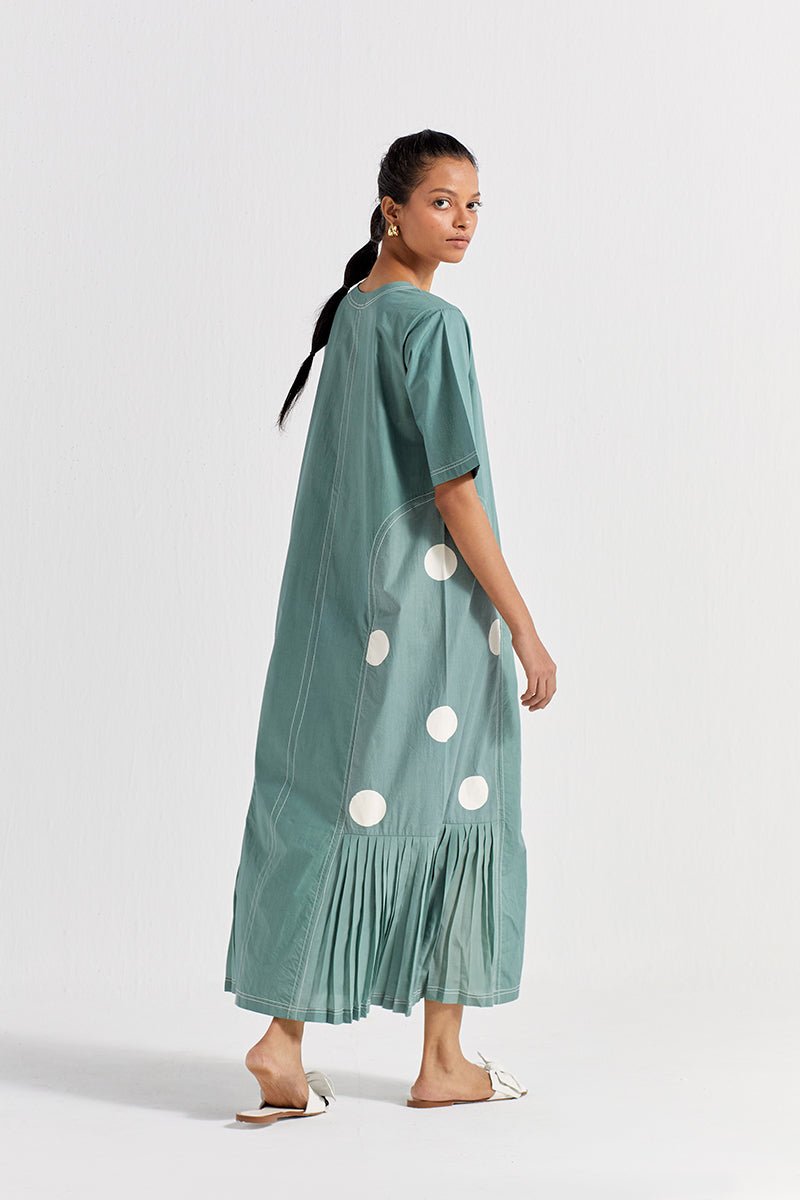 Side U-Pleat Dress - Jade - Three