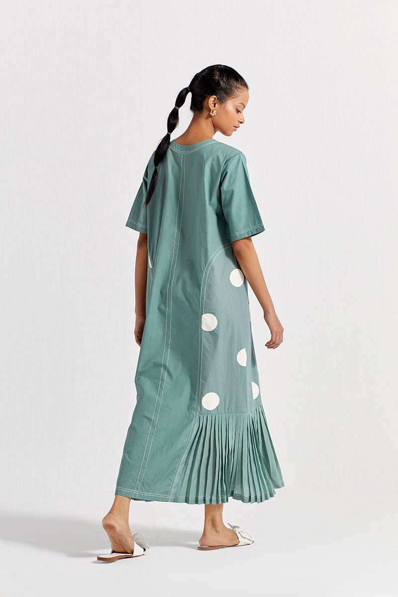 Side U-Pleat Dress - Jade - Three
