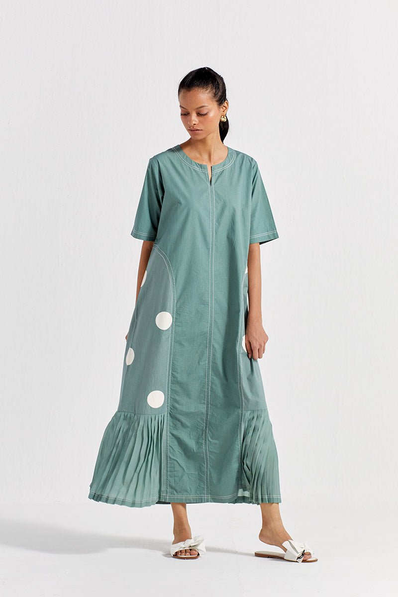 Side U-Pleat Dress - Jade - Three