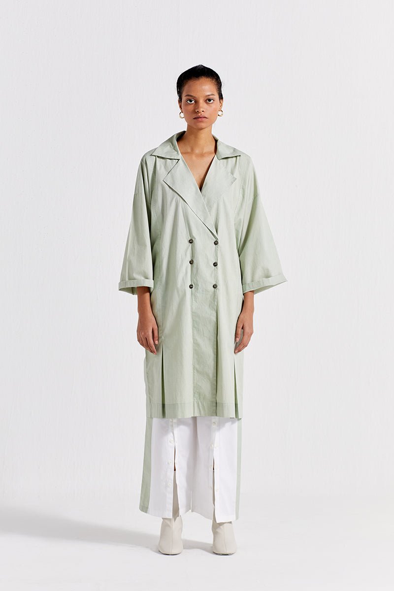 Snap Button Bottom - White And Mint - Three