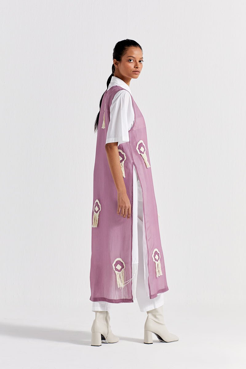 V-Neck Fringe Overlay Co-ord ( Set of 3 ) - Lilac - Three