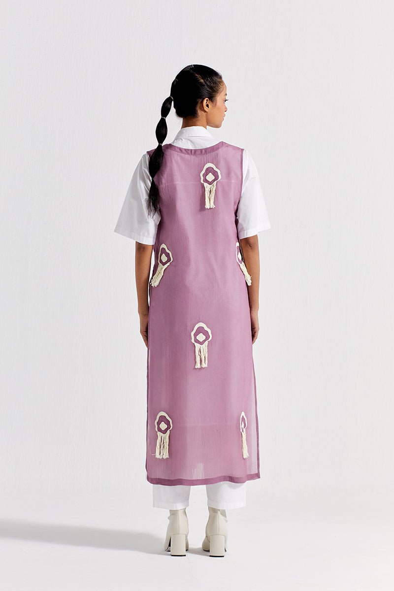 V-Neck Fringe Overlay Co-ord ( Set of 3 ) - Lilac - Three
