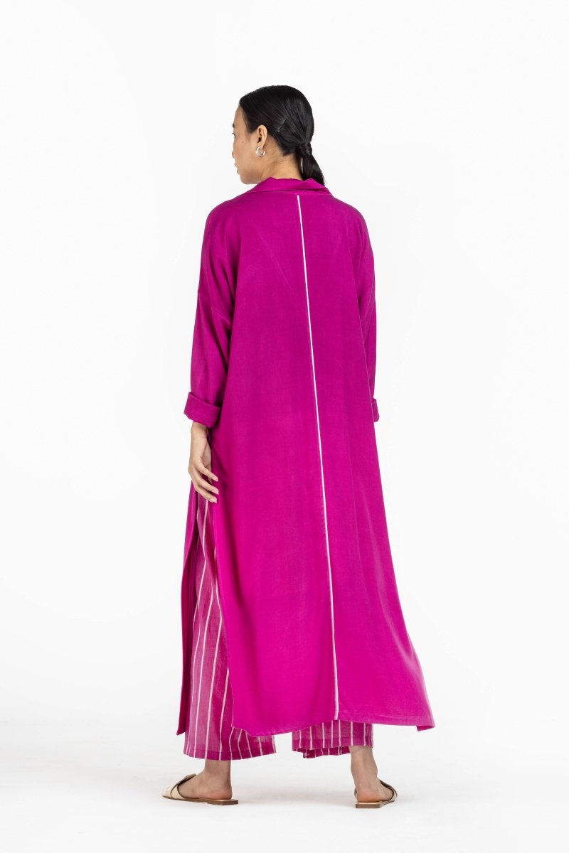 V Neck Tunic with Net Slip Hot Pink - Three