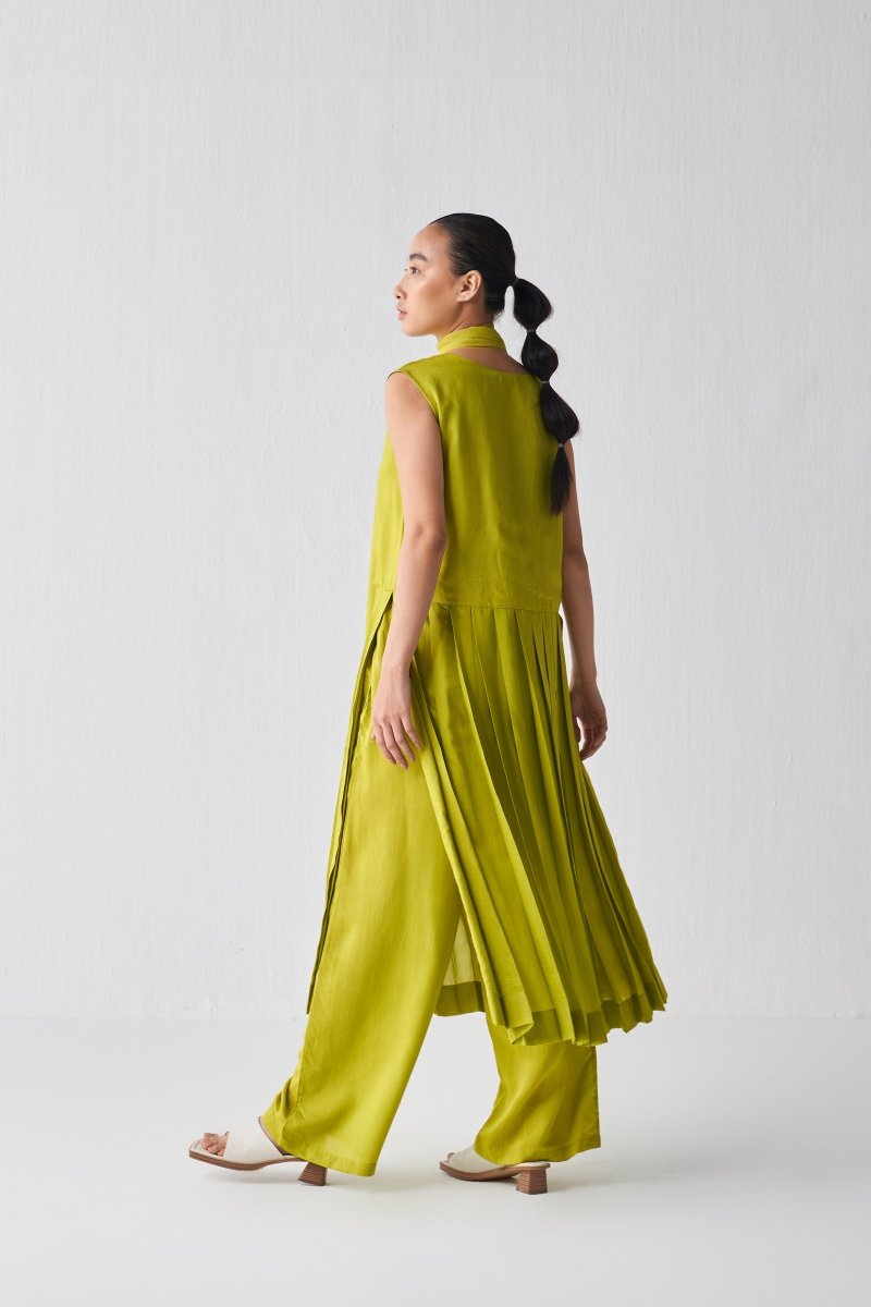 Waist Pleat Tunic Co ord - Lime - Three