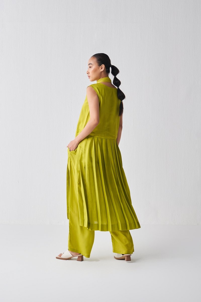 Waist Pleat Tunic Co ord - Lime - Three