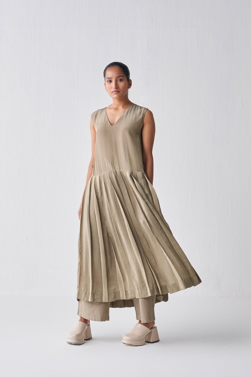 Waist Pleat Tunic - Sage - Three