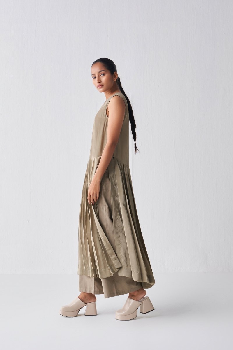Waist Pleat Tunic - Sage - Three