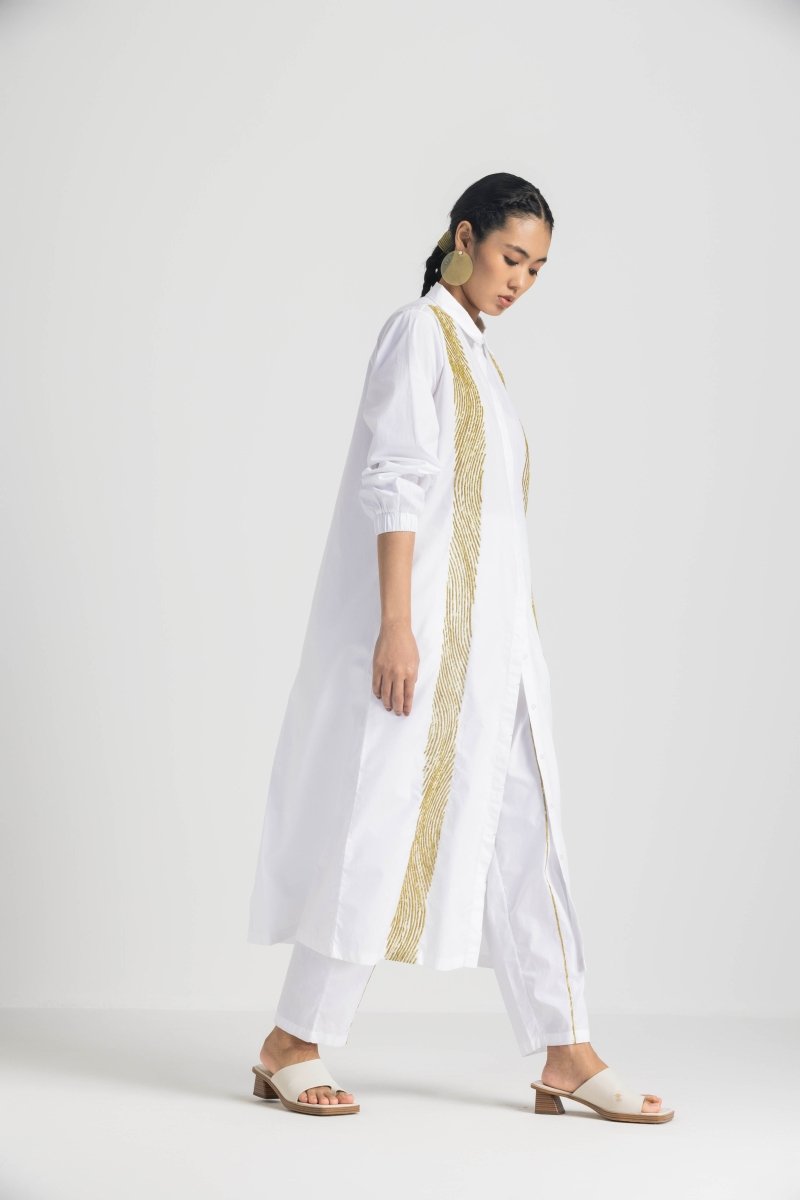 Wave Emb. Shirt Co-ord - White - Three
