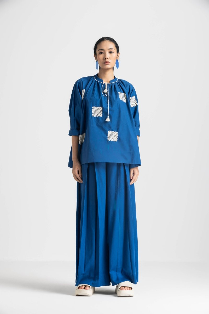 Wave Embroidery Top - Electric Blue - Three