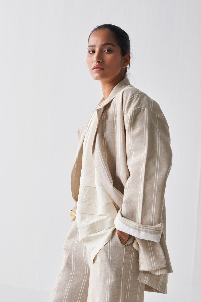 Wide Sleeve Jacket Co ord - Beige - Three