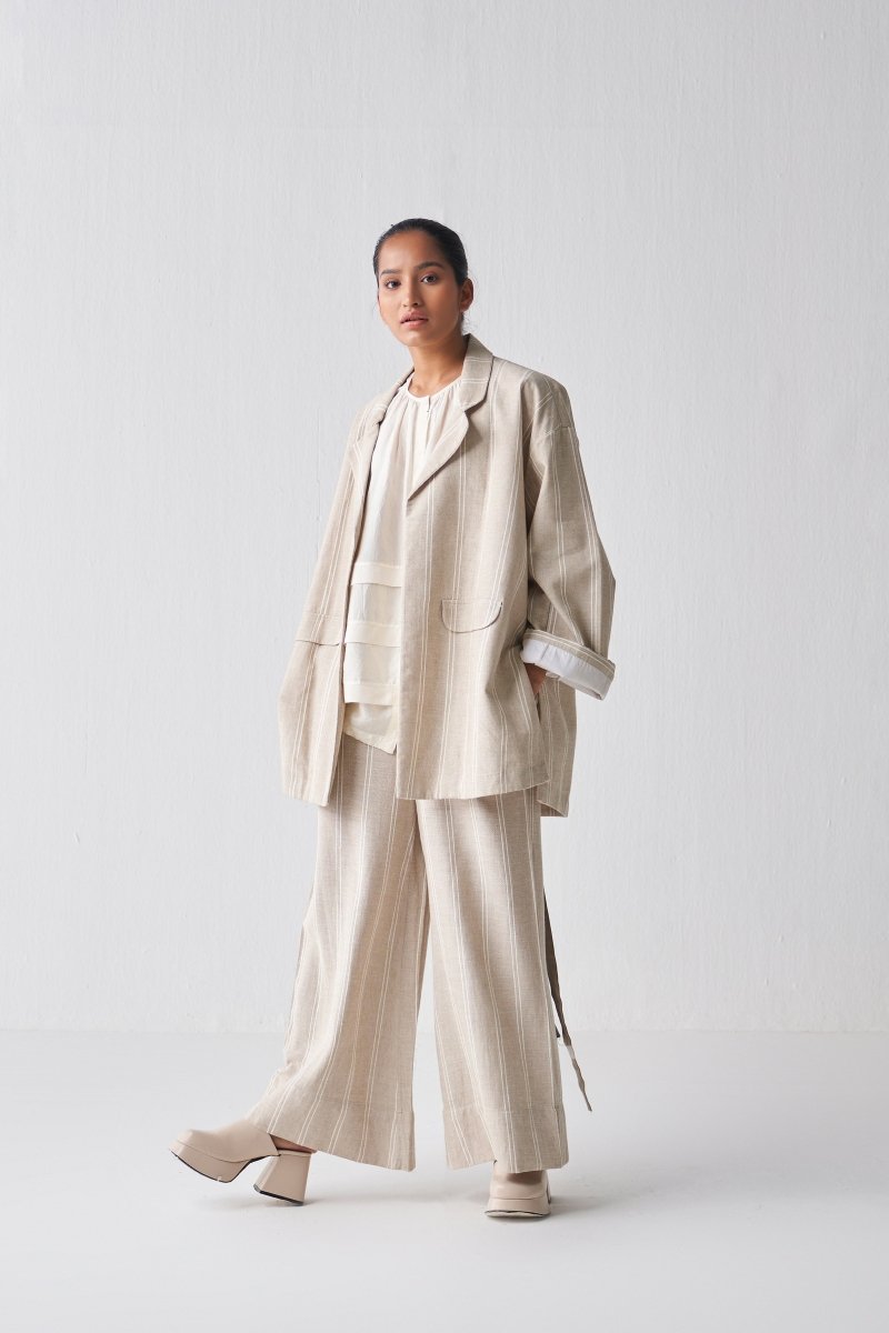 Wide Sleeve Jacket Co ord - Beige - Three