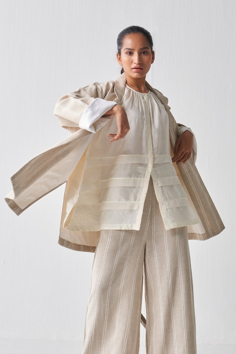 Wide Sleeve Jacket Co ord - Beige - Three
