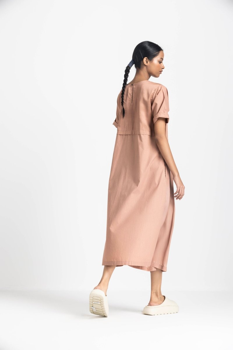 Yoke Gather Dress - Champagne - Three