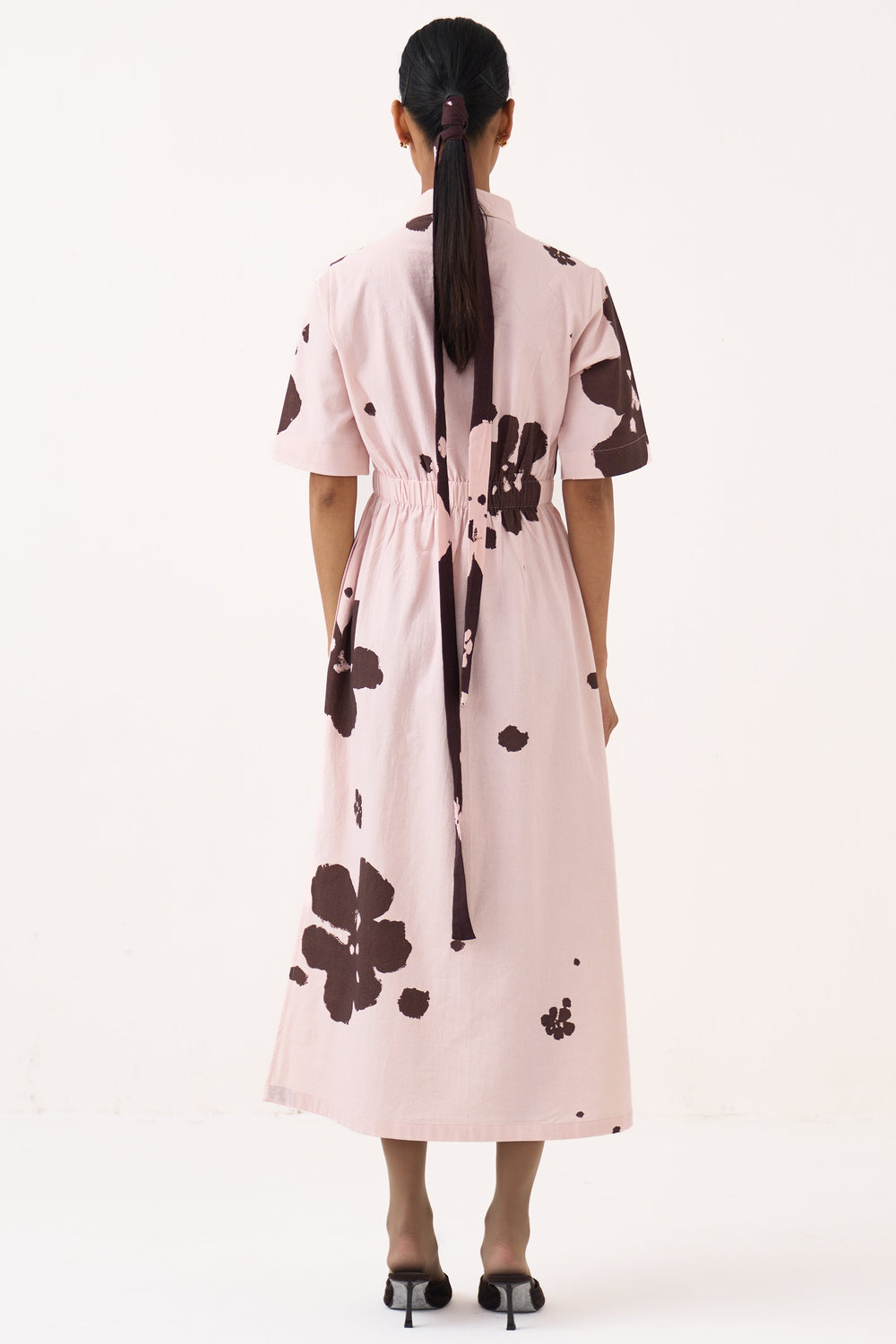 Collared Side Elastic Waist Dress