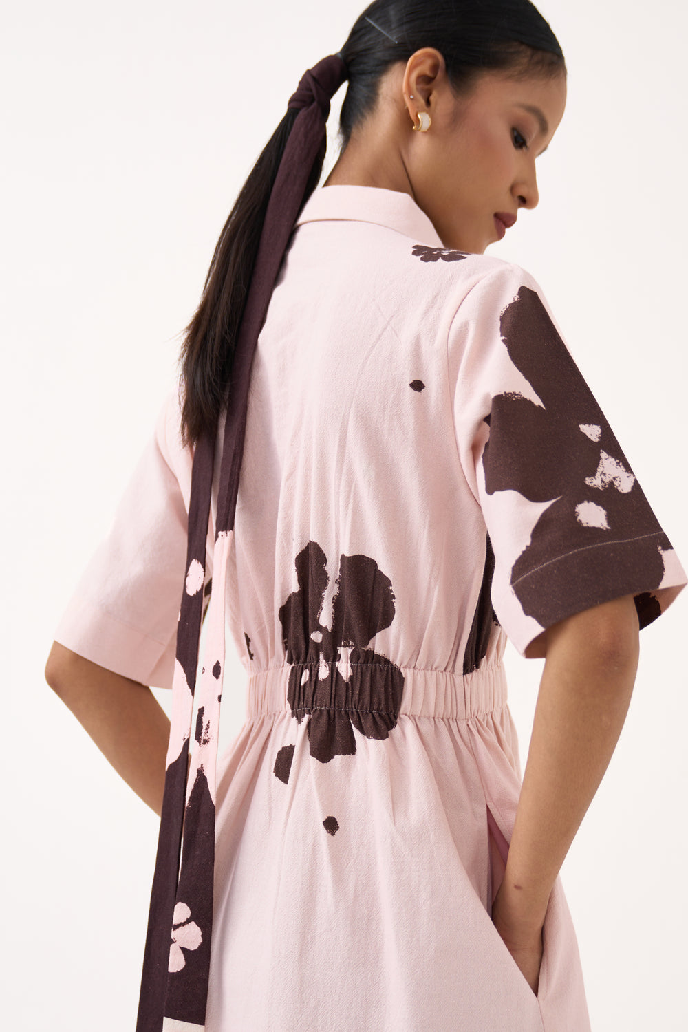 Collared Side Elastic Waist Dress