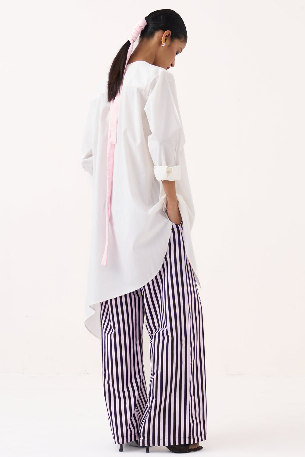 Emb. Patch Asymmetric Hem Shirt