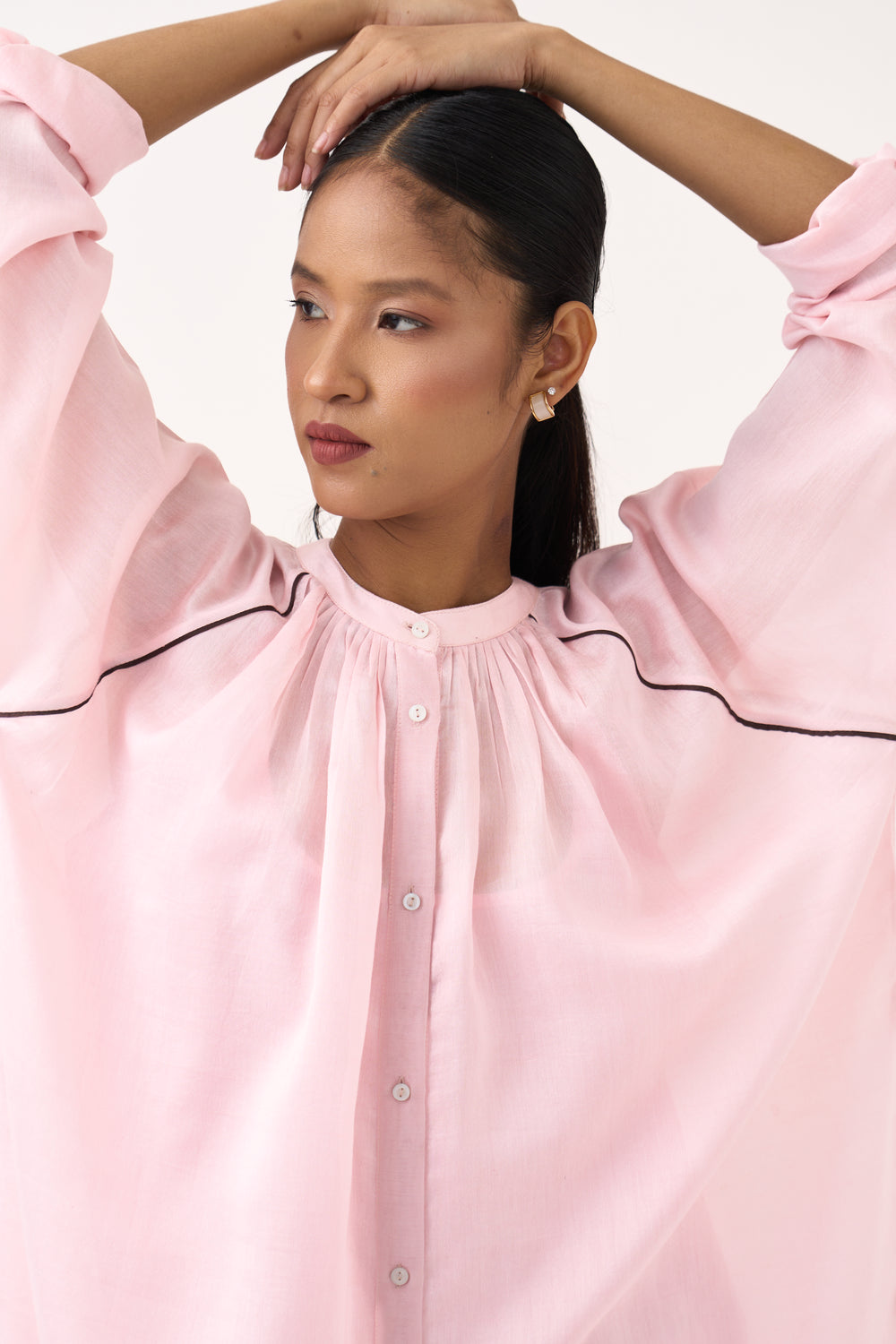 Panel Gather Neck Shirt Co-ord (Set of 2)