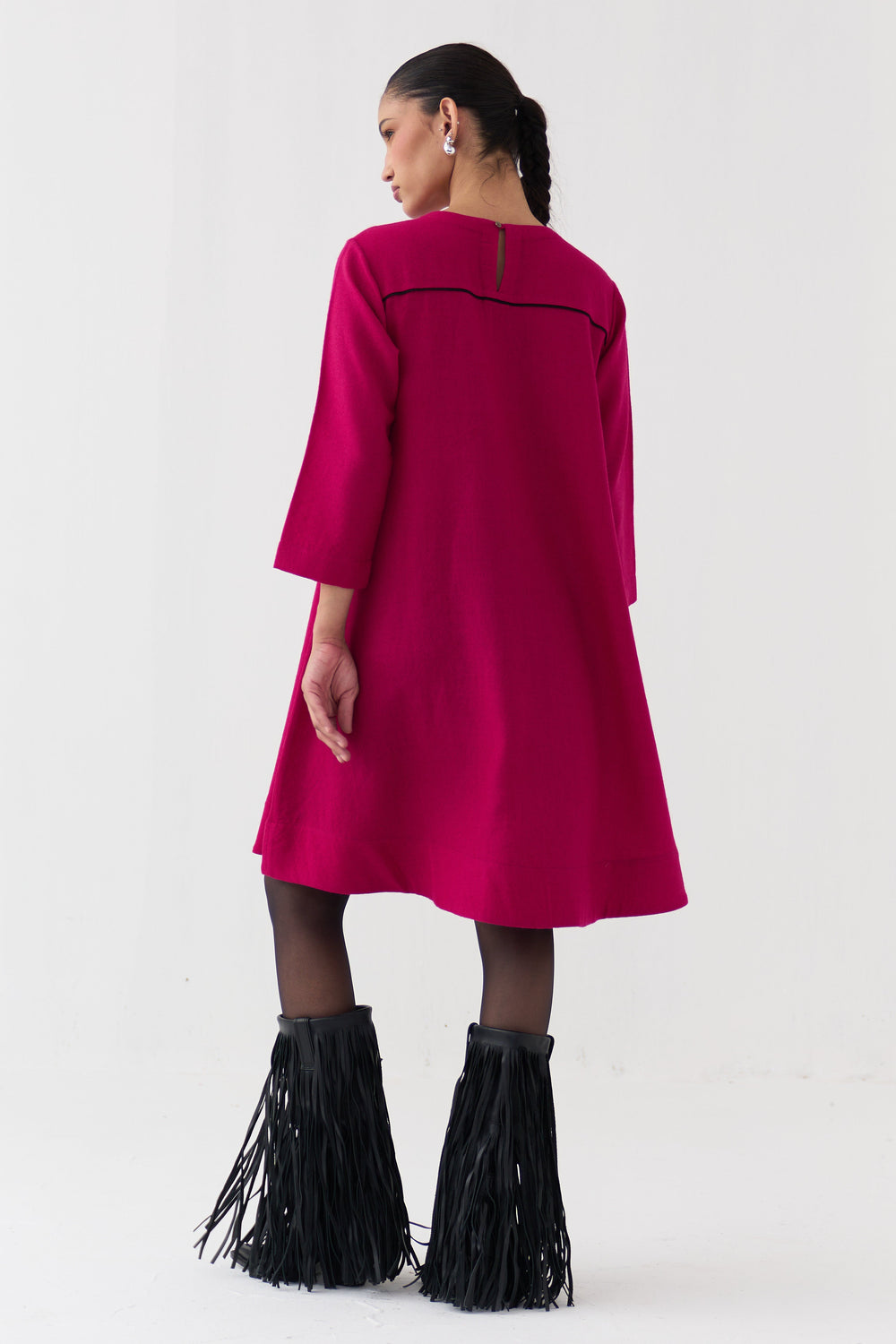 Floral Applique Woollen Dress