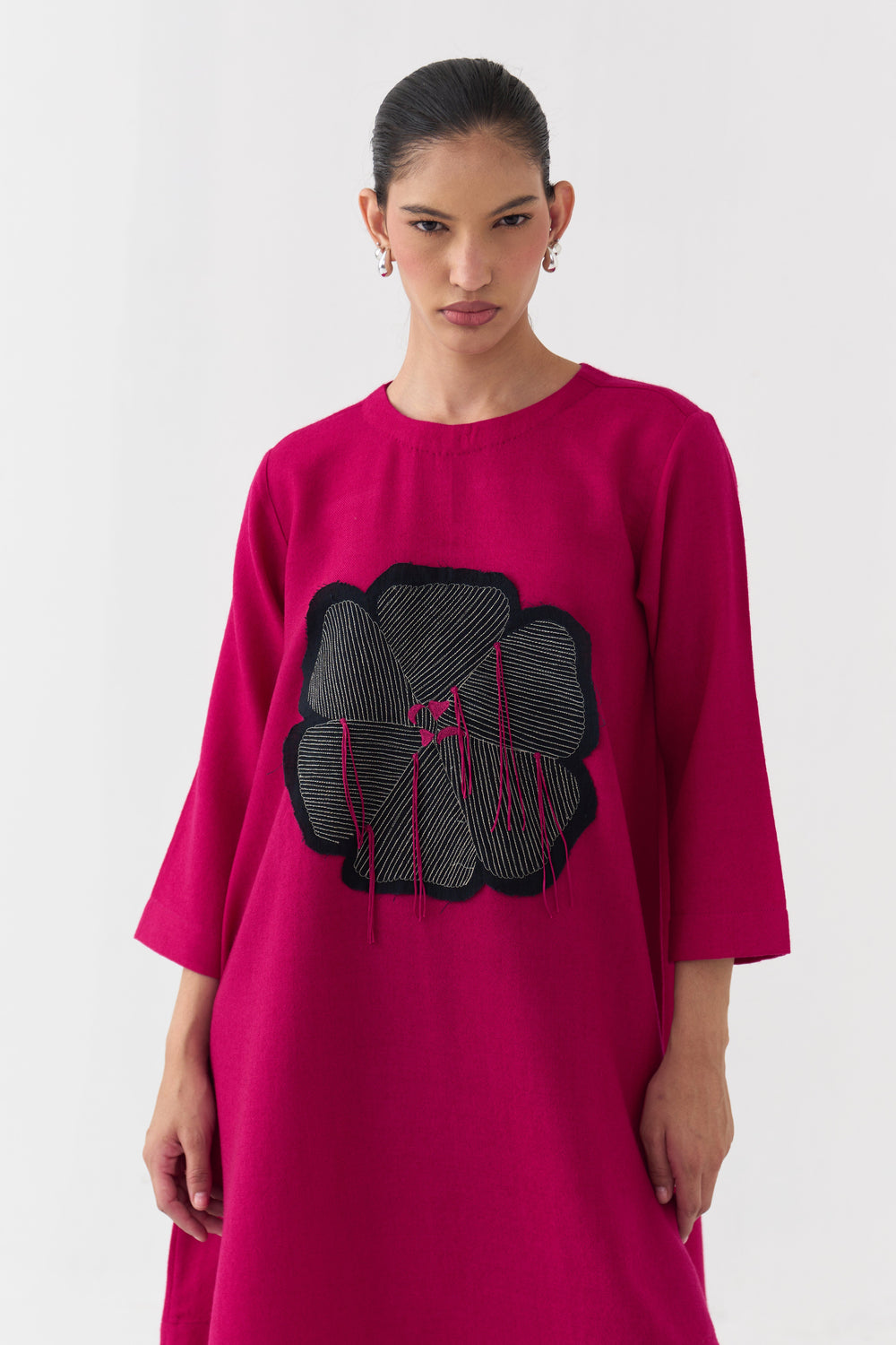 Floral Applique Woollen Dress