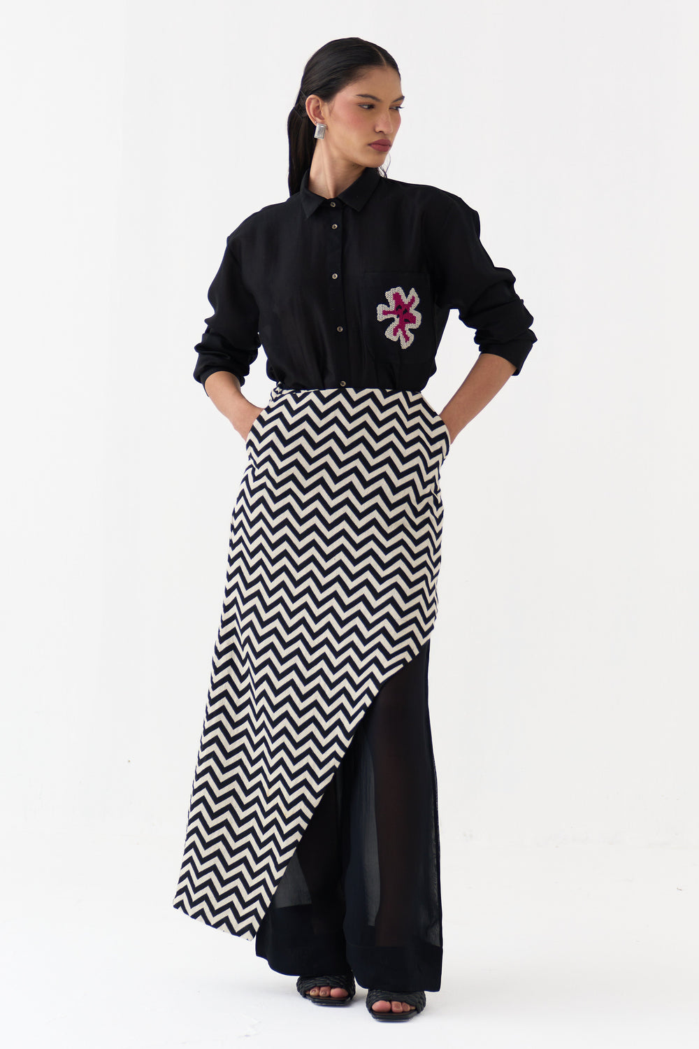 Asymmetric Skirtpant Co-Ord (Set Of 3)