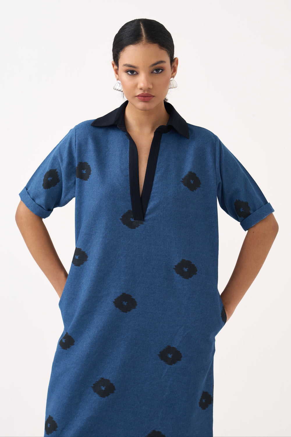 Block Print Denim Dress