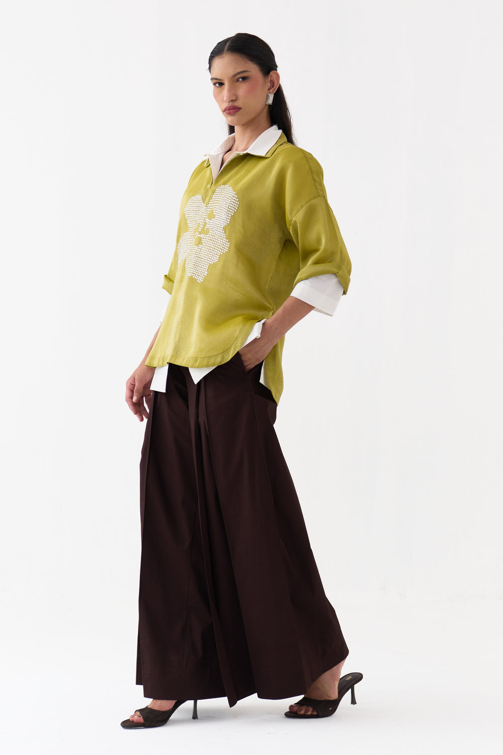 Floral Emb. V-Neck Top Co-Ord (Set Of 3)