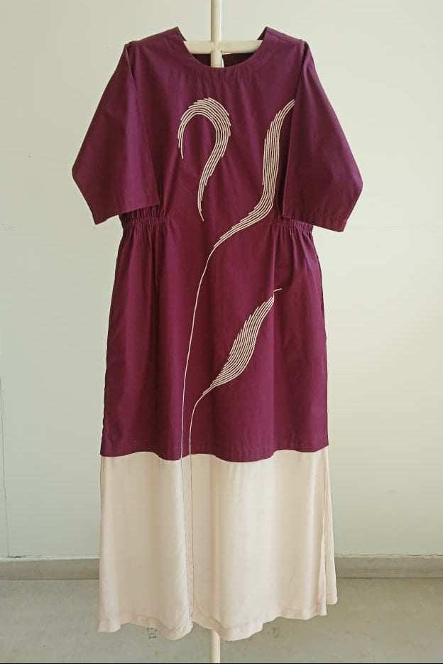 Sheer Bottom Panel Dress Wine