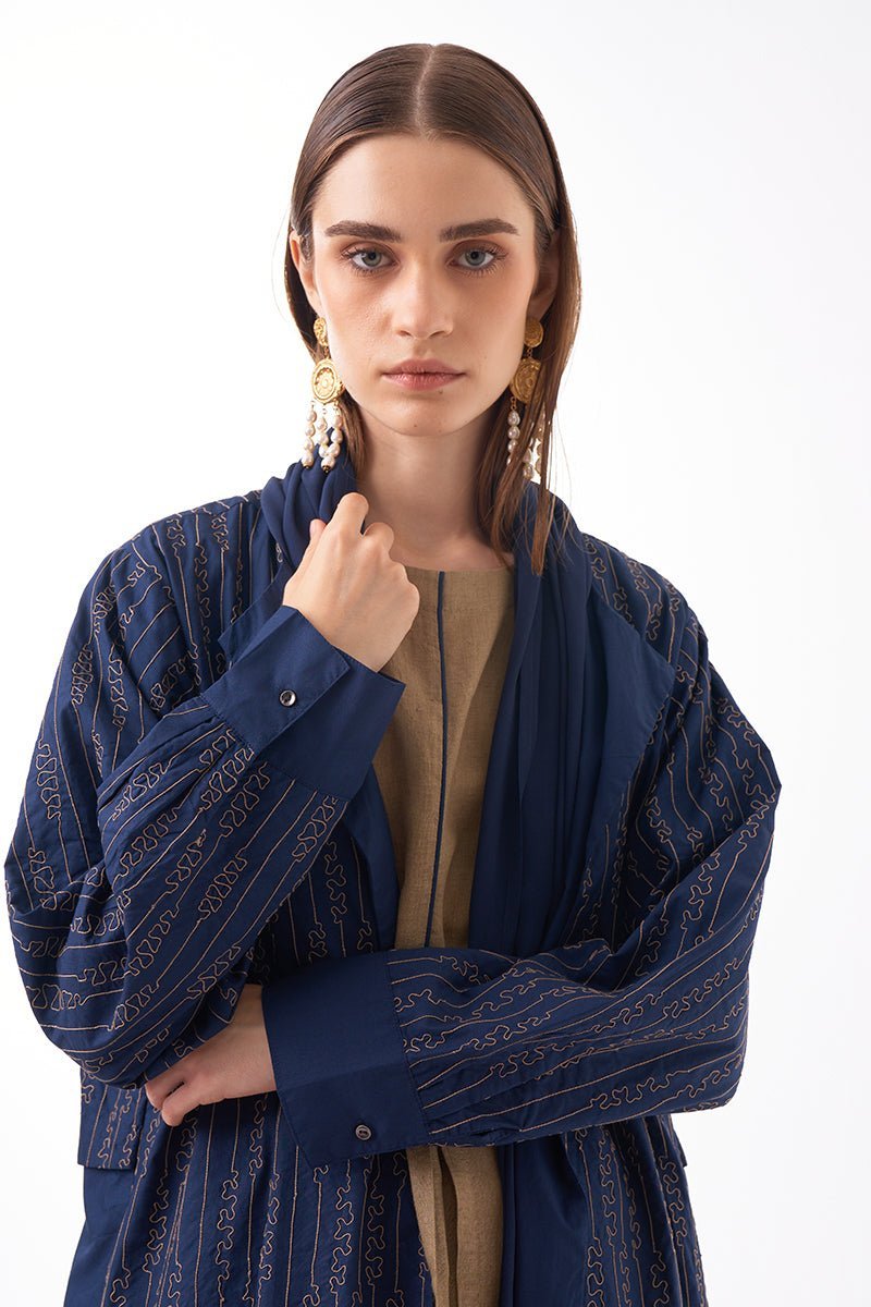 Abstract Emb. Overlay Jacket- Navy - Three Clothing