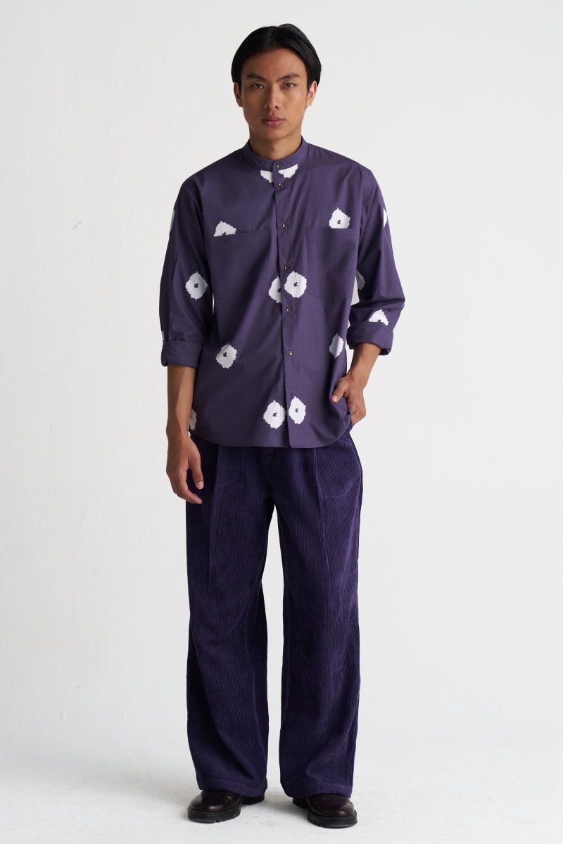 All Over Print Band Collar Shirt - Three Clothing