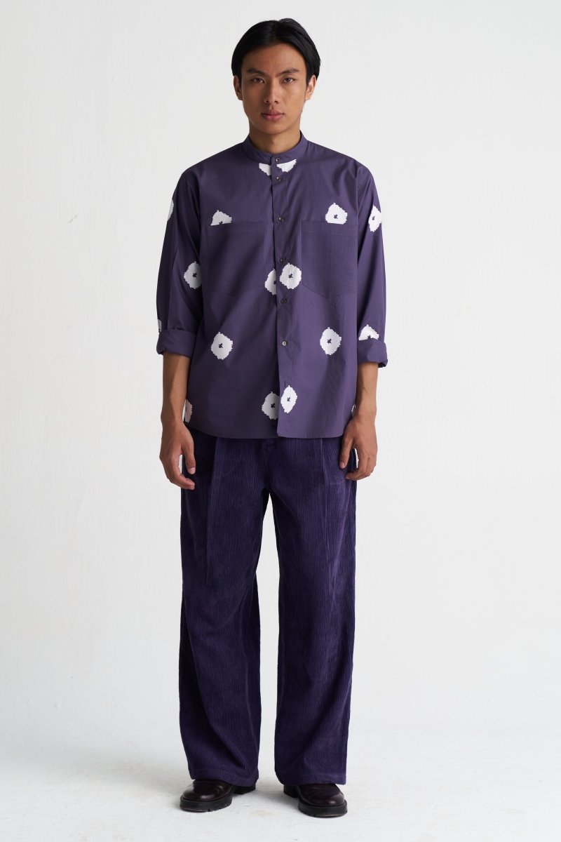 All Over Print Band Collar Shirt - Three Clothing
