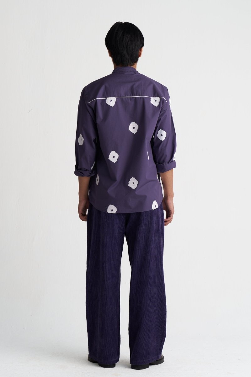 All Over Print Band Collar Shirt - Three Clothing