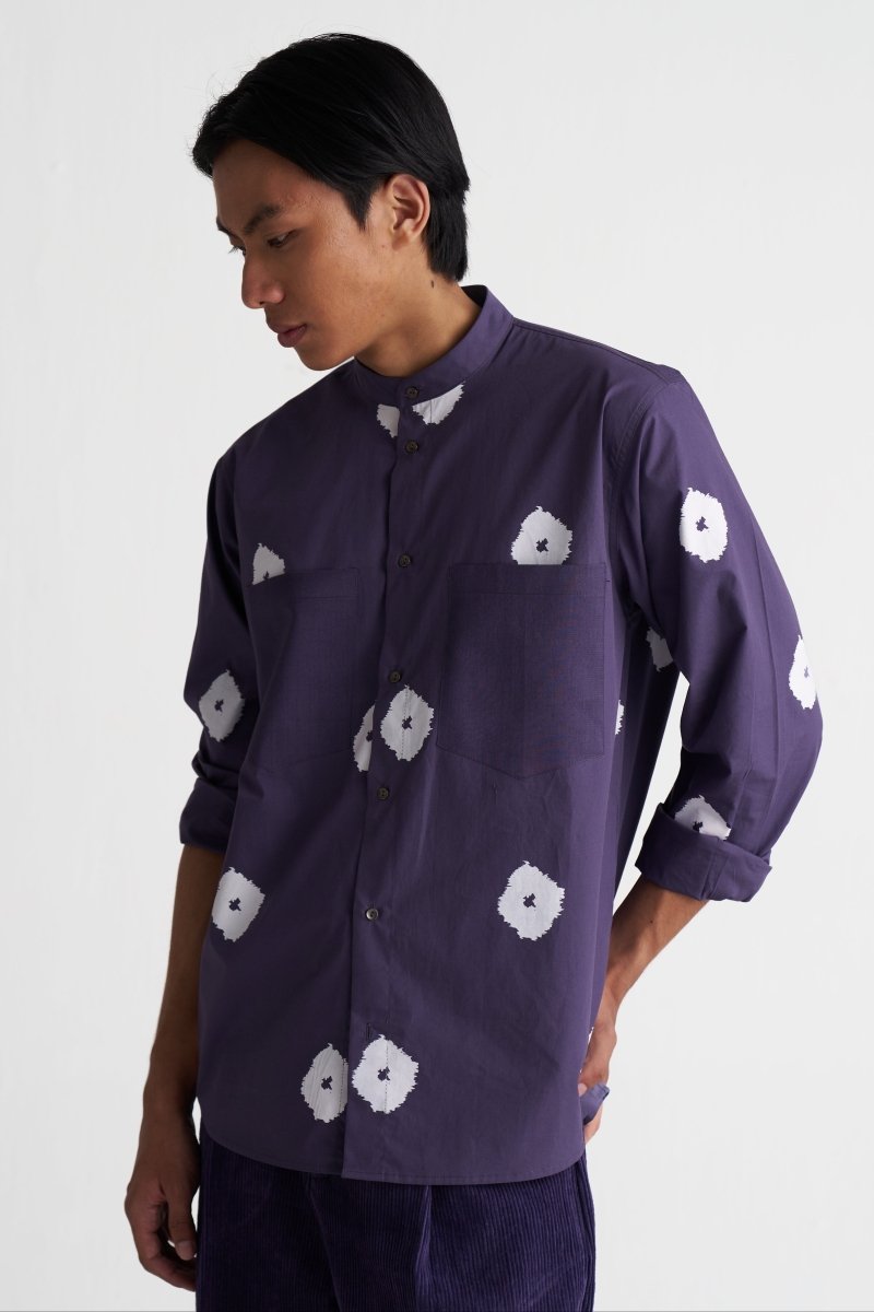 All Over Print Band Collar Shirt - Three Clothing