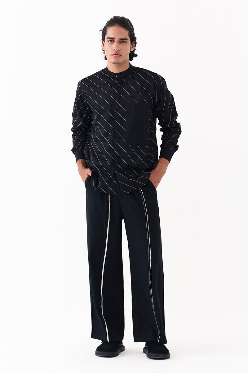 Asymmetric Linear Emb. Shirt - Three Clothing