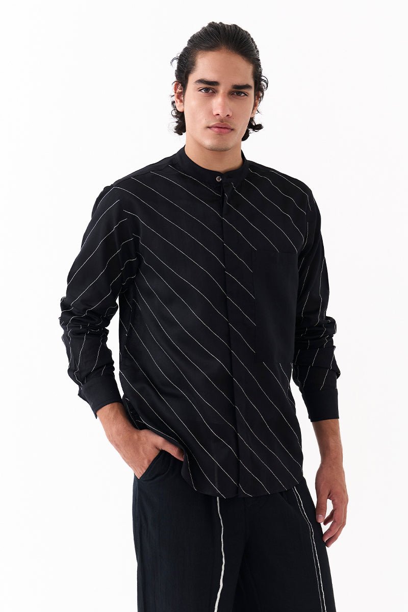 Asymmetric Linear Emb. Shirt - Three Clothing