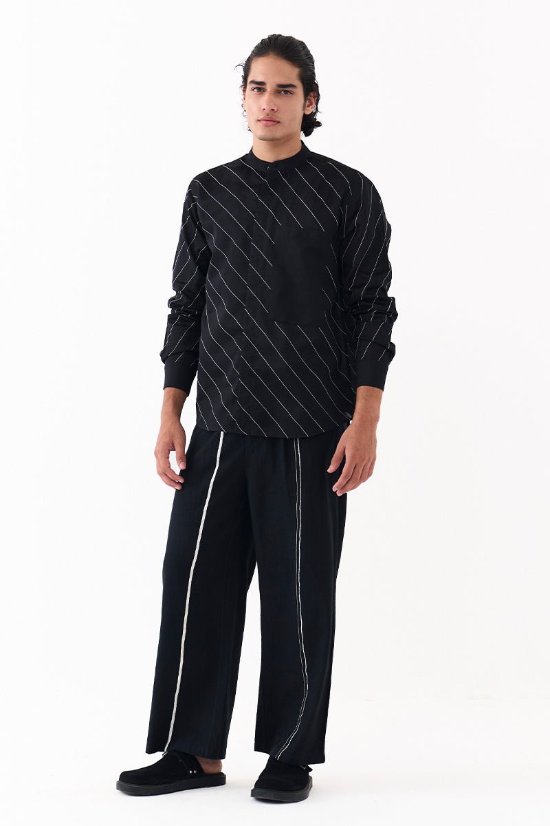Asymmetric Linear Emb. Shirt - Three Clothing