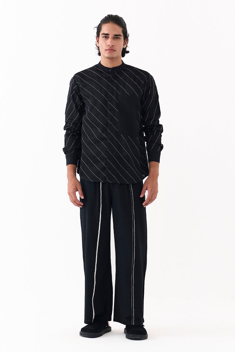 Asymmetric Linear Emb. Shirt Co - Ord - Three Clothing