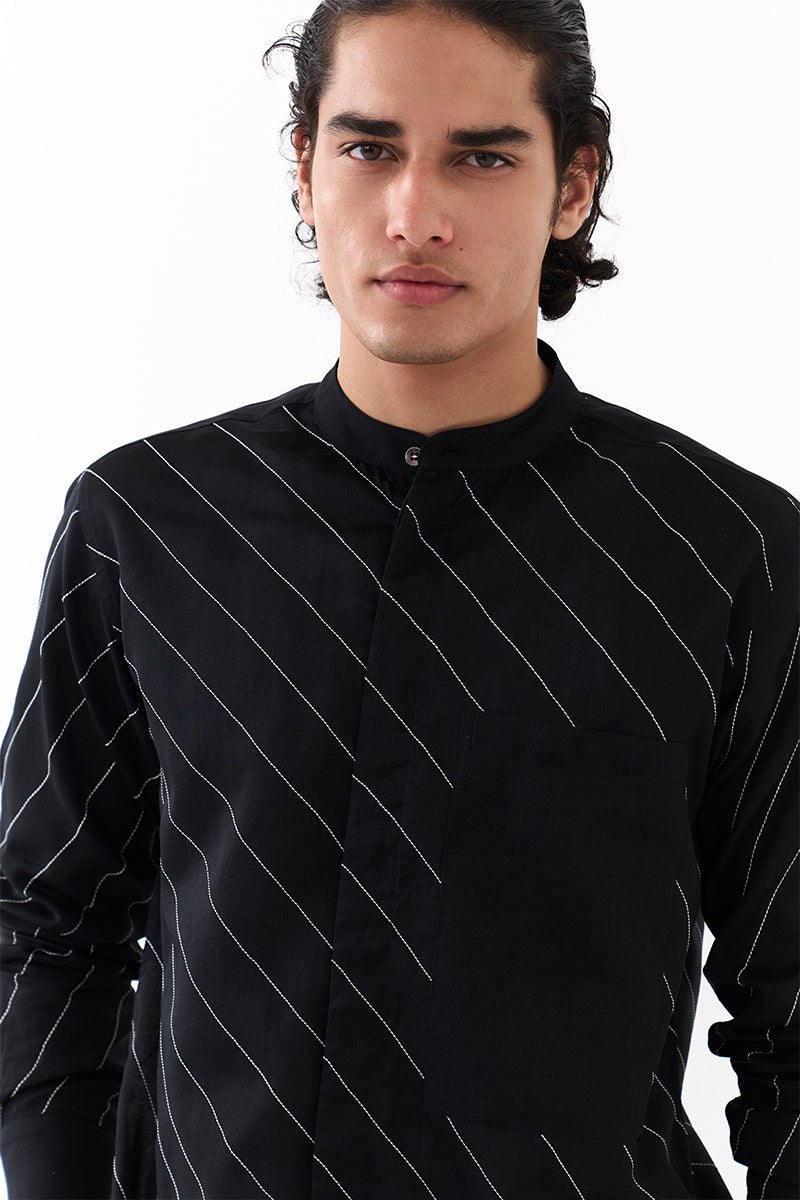 Asymmetric Linear Emb. Shirt Co - Ord - Three Clothing