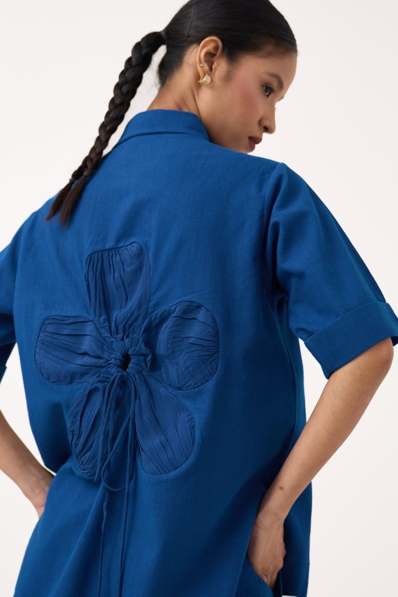 Back Drawstring Flower Shirt - Three Clothing