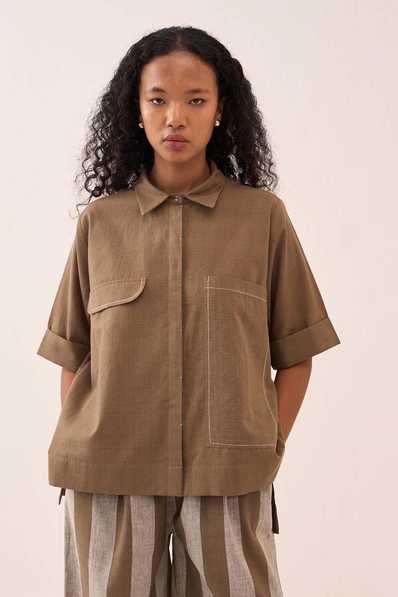 Back Drawstring Flower Shirt - Three Clothing