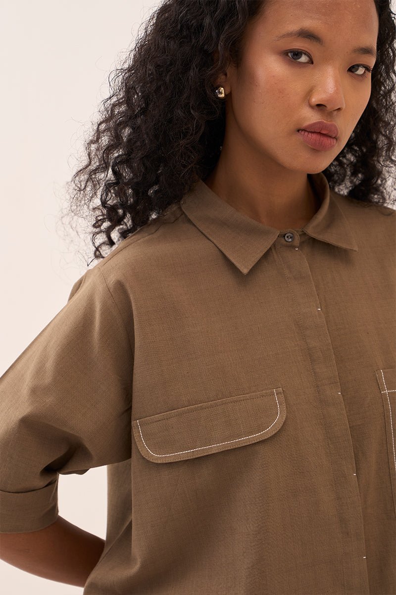 Back Drawstring Flower Shirt - Three Clothing