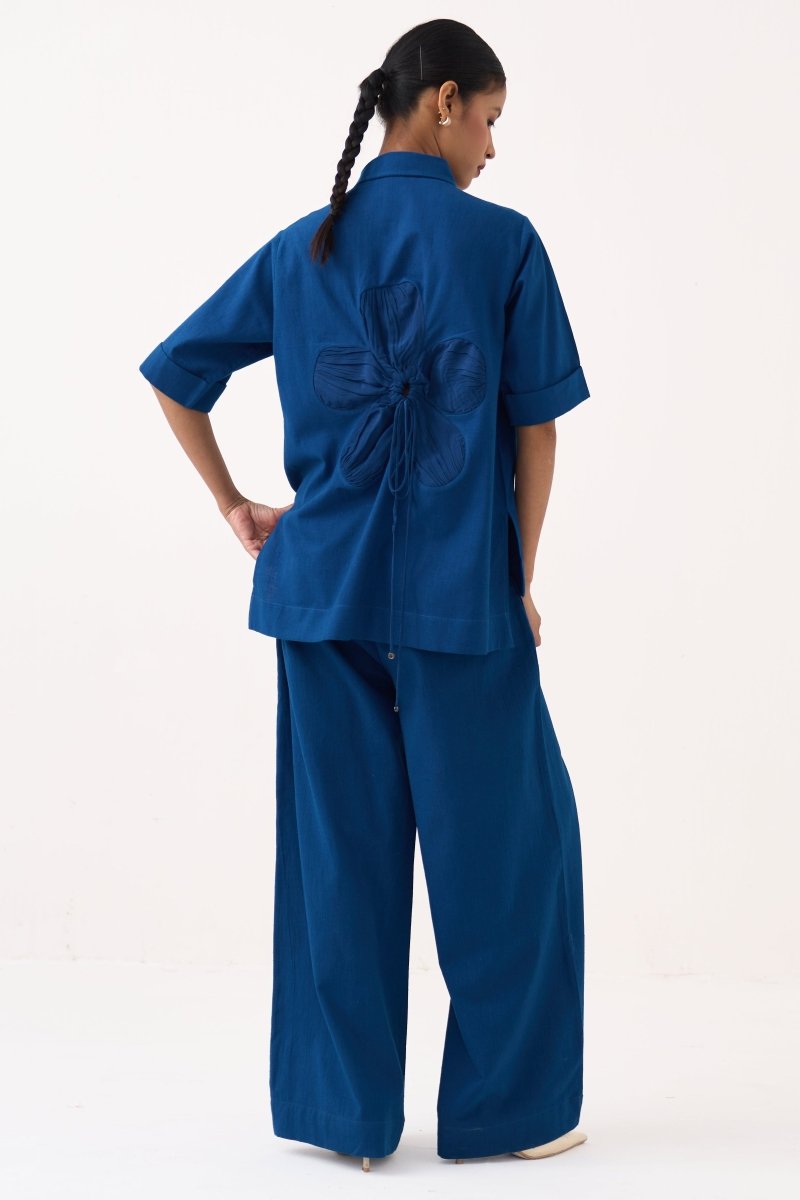 Back Drawstring Flower Shirt Co - ord (Set of 2) - Three Clothing