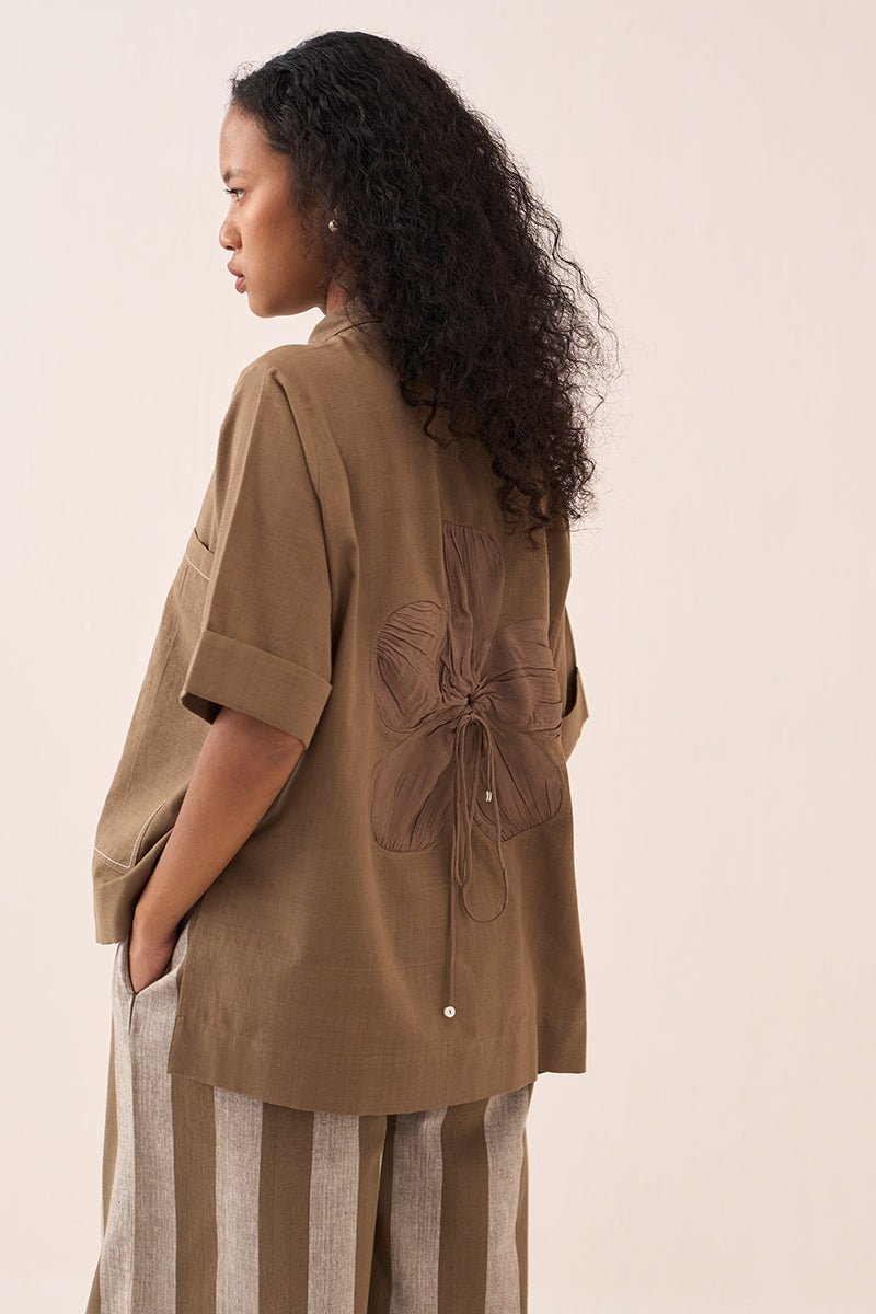 Back Drawstring Flower Shirt Co - Ord (Set Of 2) - Three Clothing